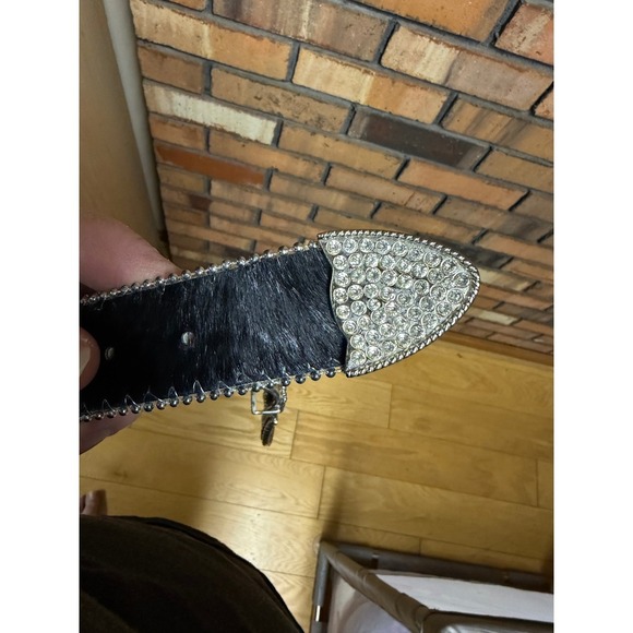 Vintage Cara Couture New York Western Black Calf Hair Belt w/ Rhinestones - Picture 3 of 5